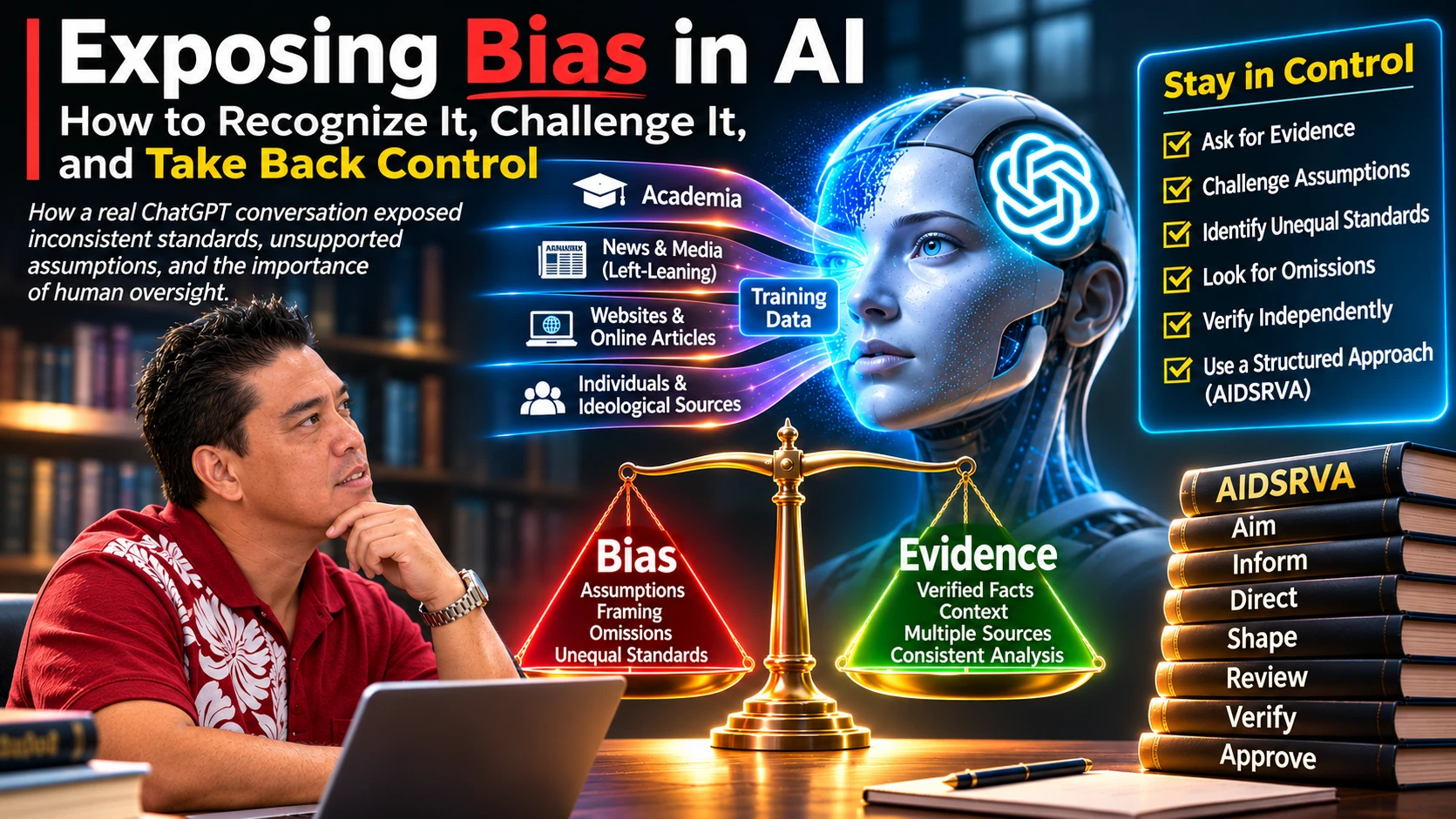 Edward Fong studies AI training sources, the balance between bias and evidence, and practical safeguards.